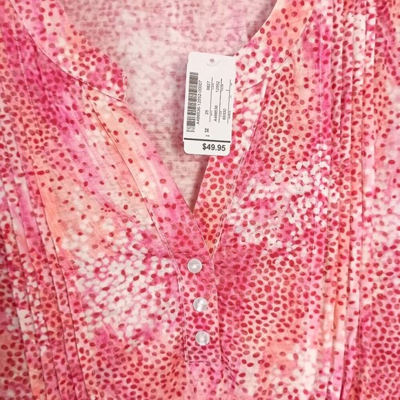 Christopher & Banks Y-Neck Burnout Top 2X Fandango Pink Plus NWT - Picture 3 of 6